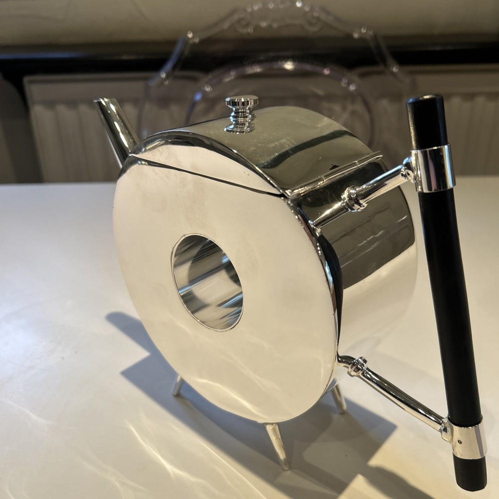 Silver Plated Art Deco Christopher Dresser Style Spherical Shape Teapot Large