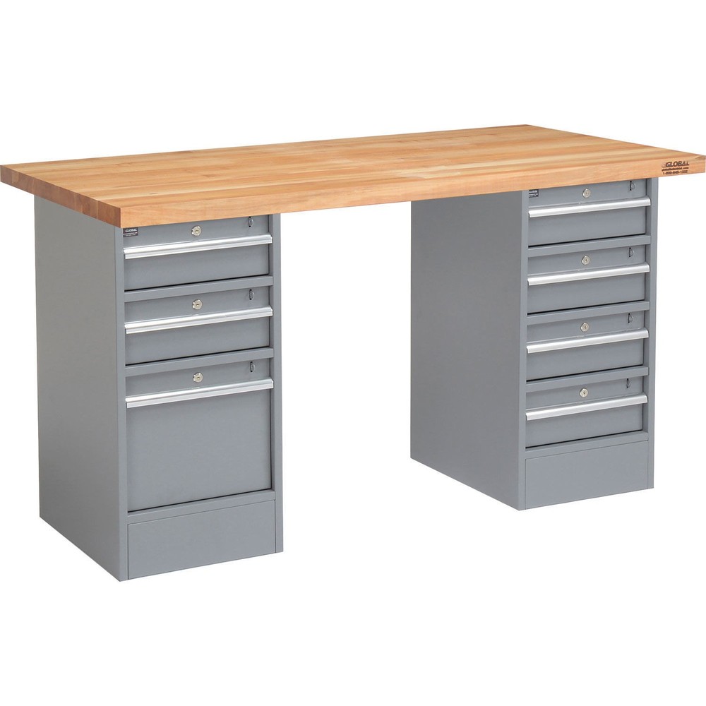 60"W x 30"D Workbench 1-3/4" Square Edge Maple Top 3 Drawer/4 Drawer