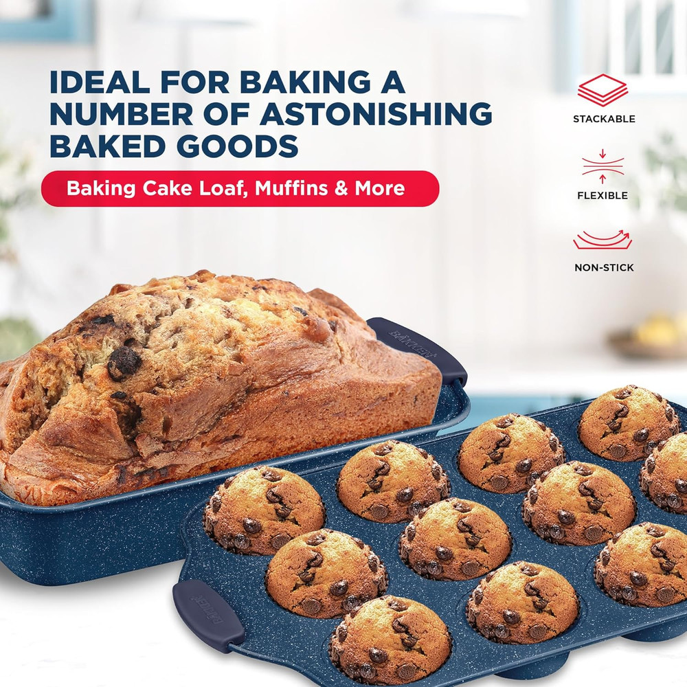 BAKKEN Kitchen Baking Pan Set - Nonstick Coating, Carbon Steel Bakeware Sets wit