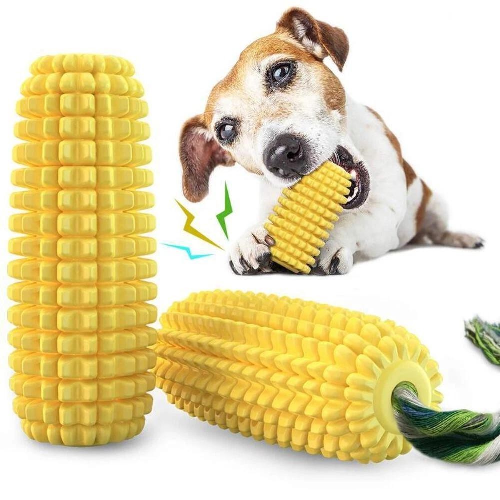 Durable Indestructible Dog Chew Toy - Squeaky Corn Stick for Aggressive Chewers