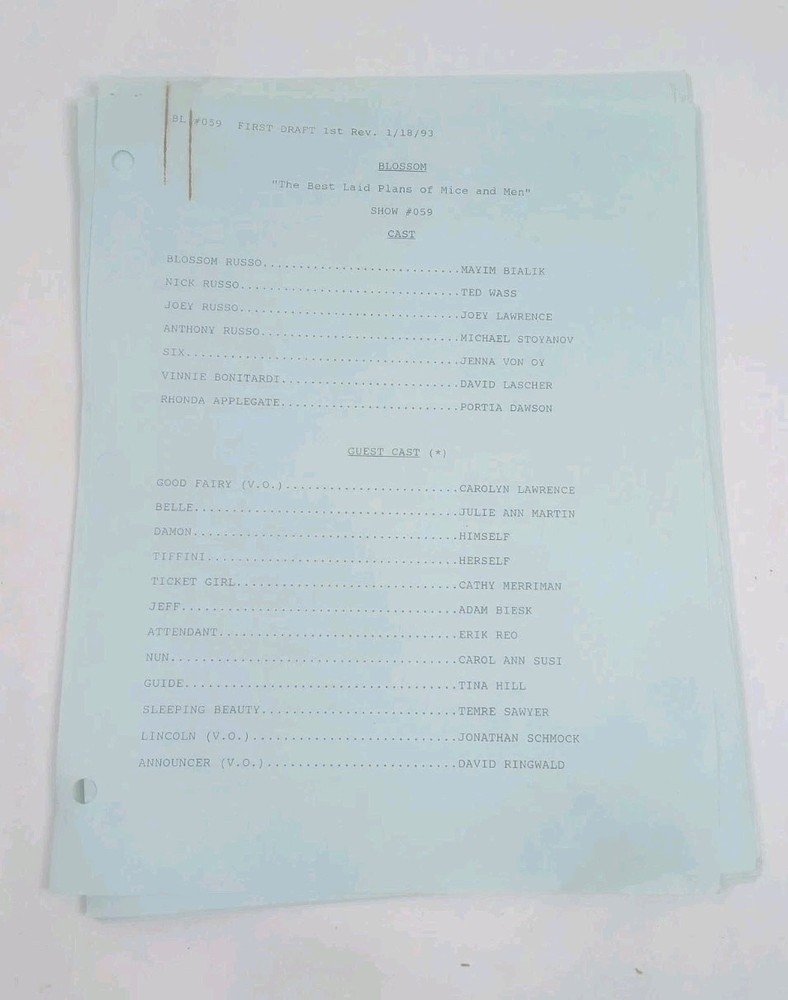 Blossom First Draft Script 1993 Bill Bixby Directed