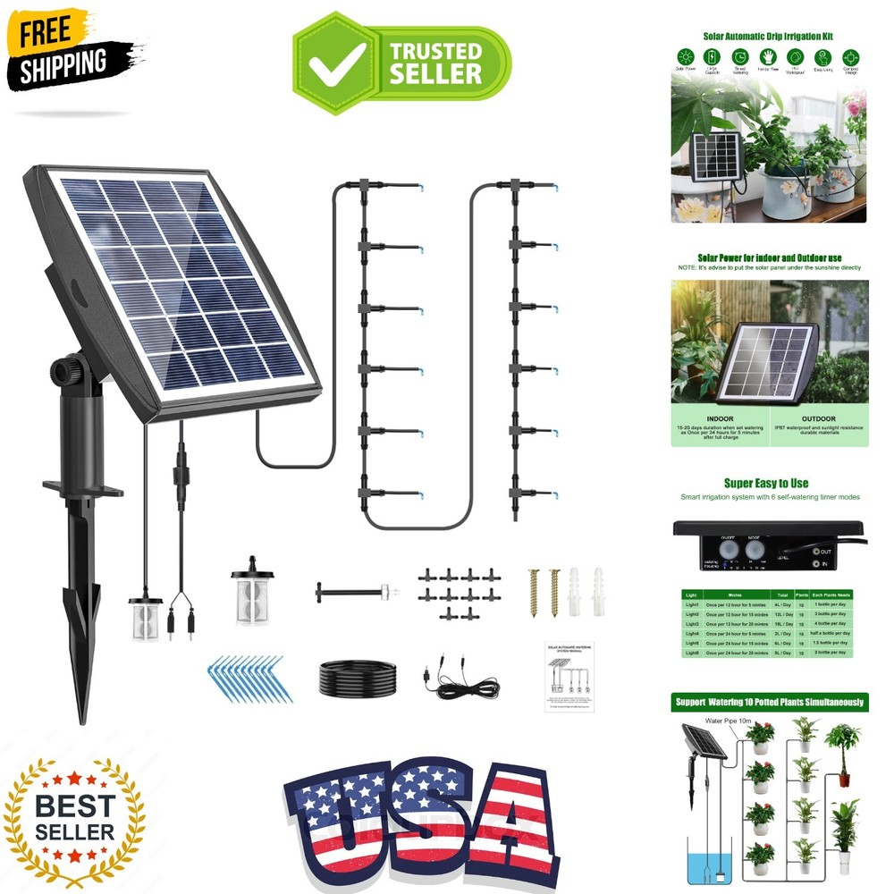 Solar Automatic Drip Irrigation Kit System, Solar Powered Auto Easy DIY Water...