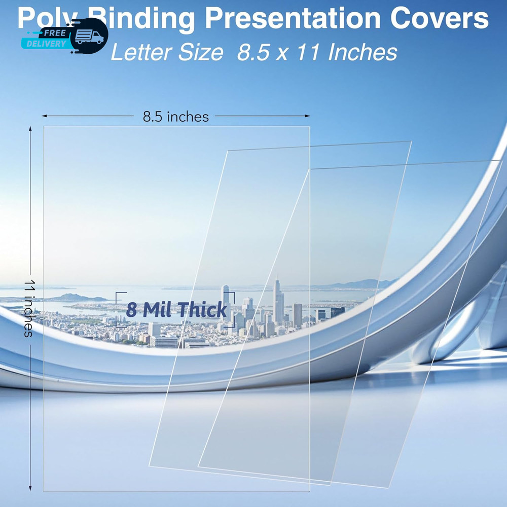 100 Pack Clear Binding Covers 8 Mil Polycover Report Cover Sheets