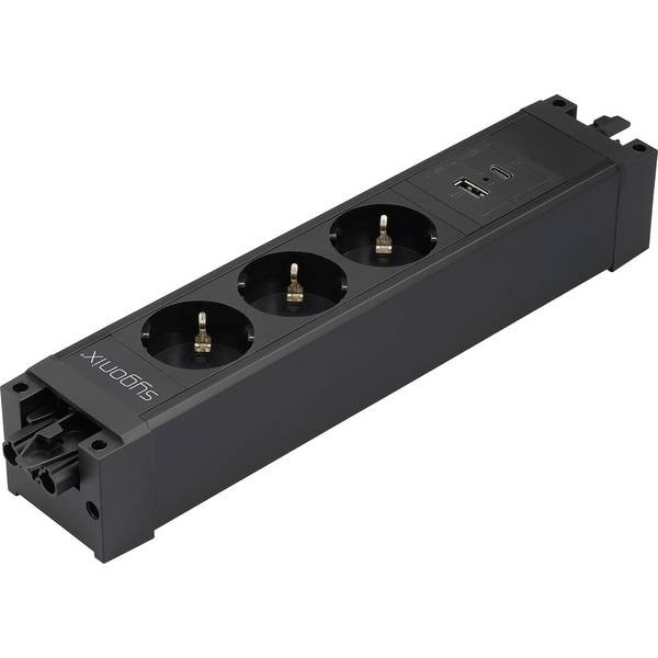 Sygonix SY-6872236 3-Compartment Multi-Outlet Module Without Switch Black