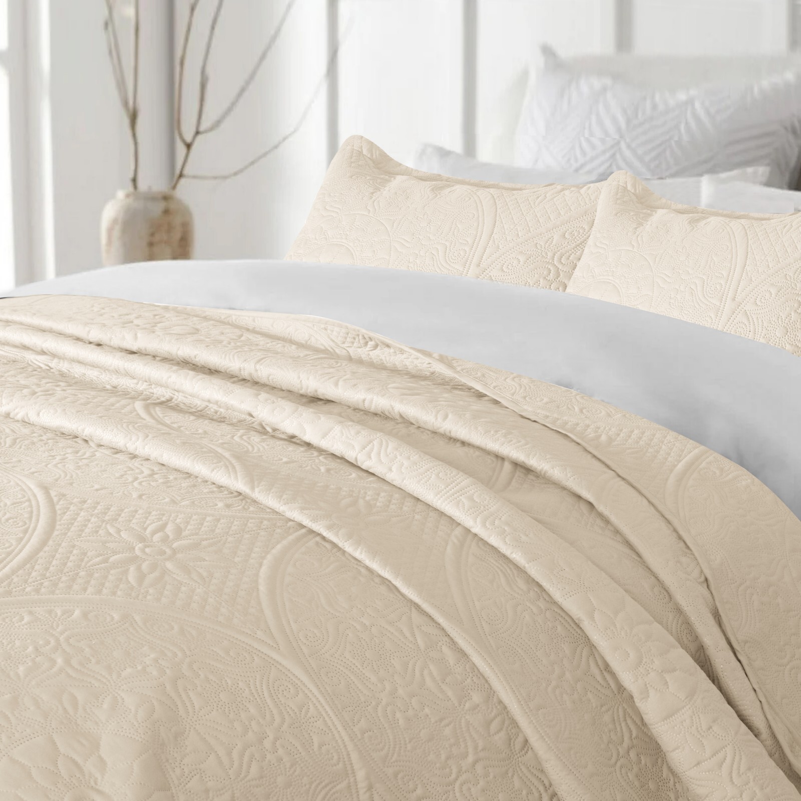 Luxury Bedspread Bedding Set 3 Piece Quilted Coverlet Bed Throw Queen King Size