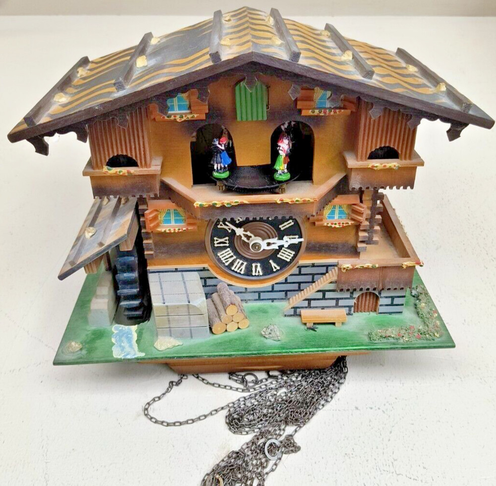Vintage German Made Cuckoo Clock Black Forest With Chains