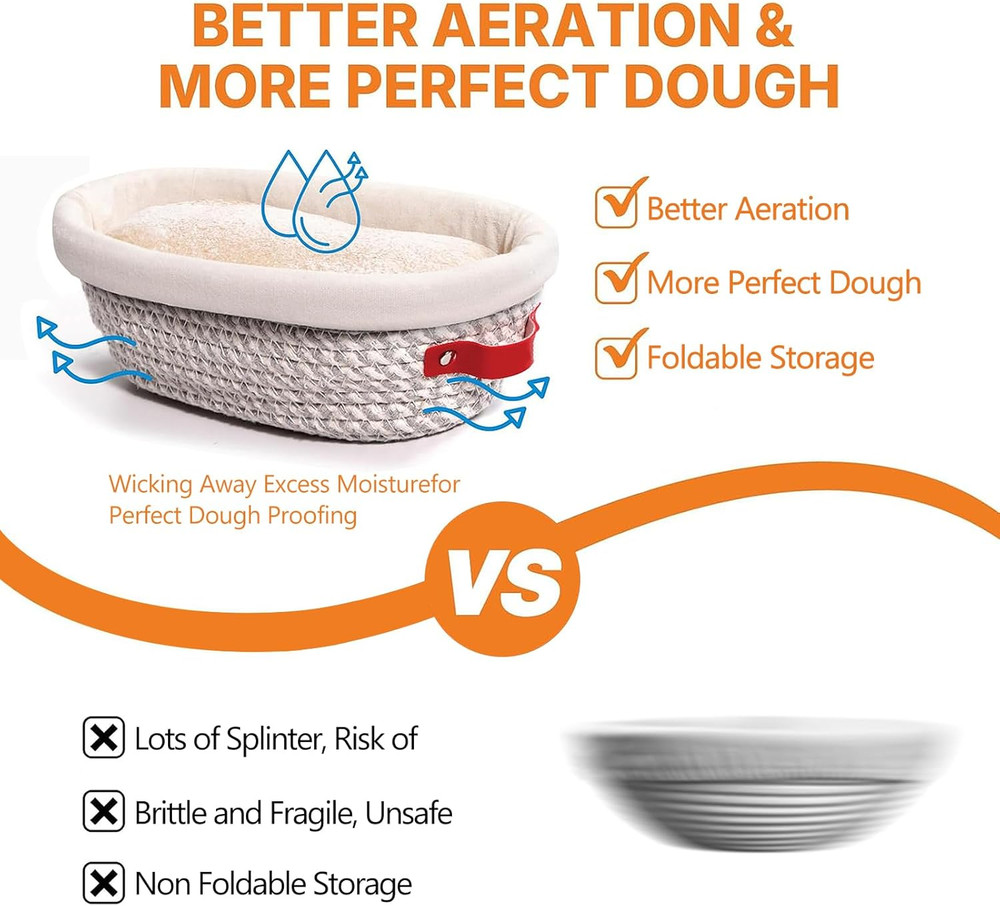 Banneton Bread Proofing Basket Set, Oval & round Bread Baskets with Liners & Cov