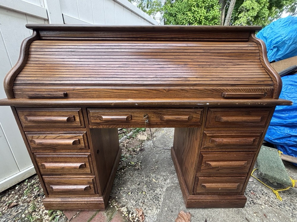 Arts & Crafts Solid Oak Roll Top Desk