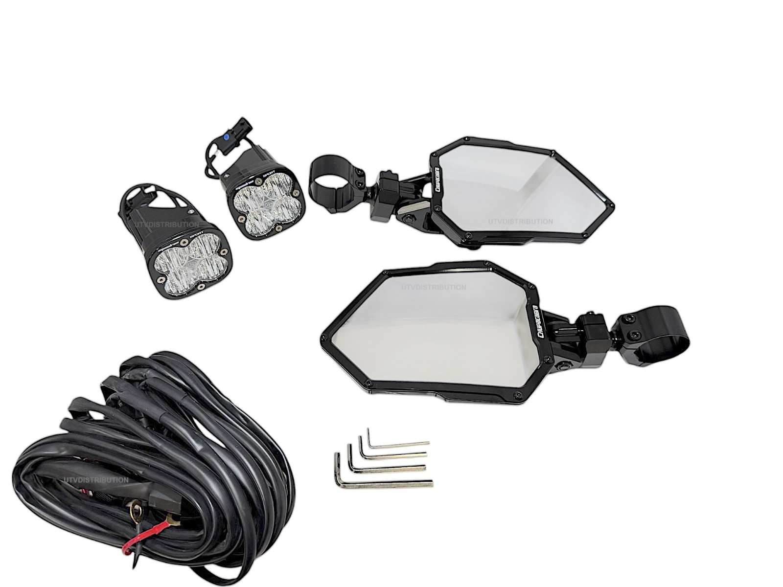 Chupacabra Offroad Cuero Baja Mirrors + Baja Designs Squadron Lights White 1-7/8