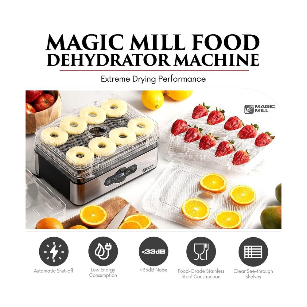 Magic Mill Food Dehydrator Machine | 5 Stackable Stainless Steel Tr... Fast Ship