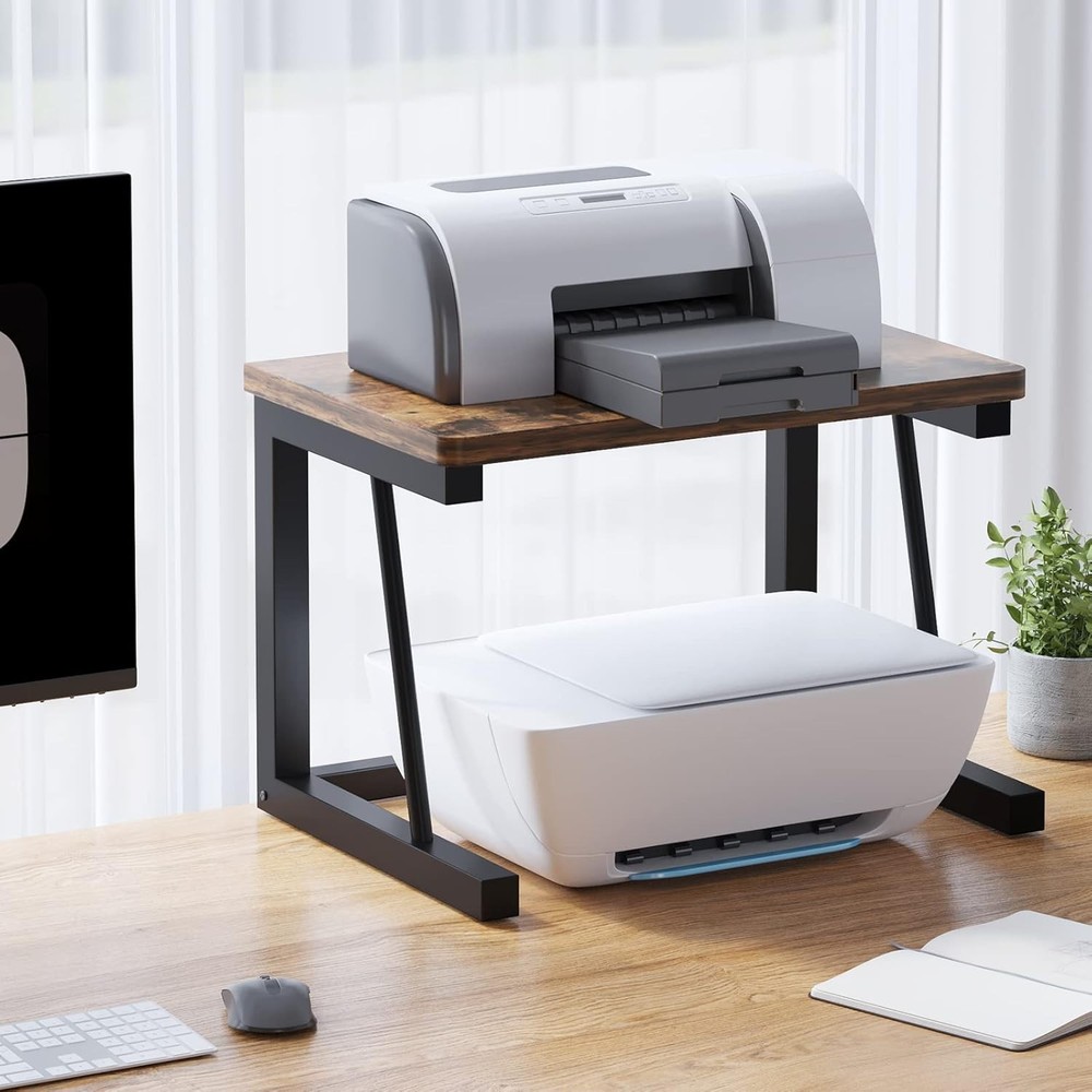 Desktop Printer Stand 2-Tier Wood Rustic Printer Shelf 3D & Laser Printer