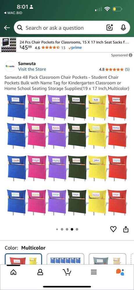 NEW Classroom Seat Sacks for Classroom Chairs 48 Count