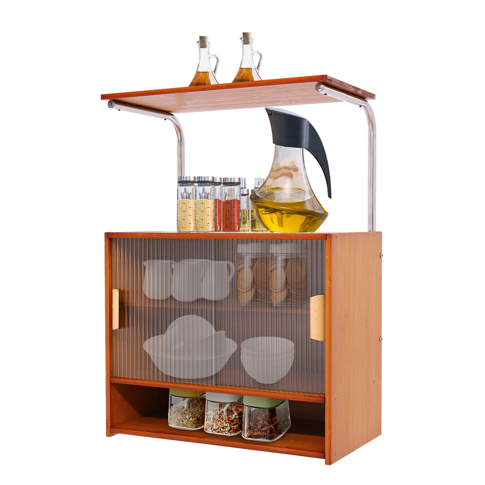 Microware Stand Kitchen Island Storage Cabinet with Open Shelves & Doors