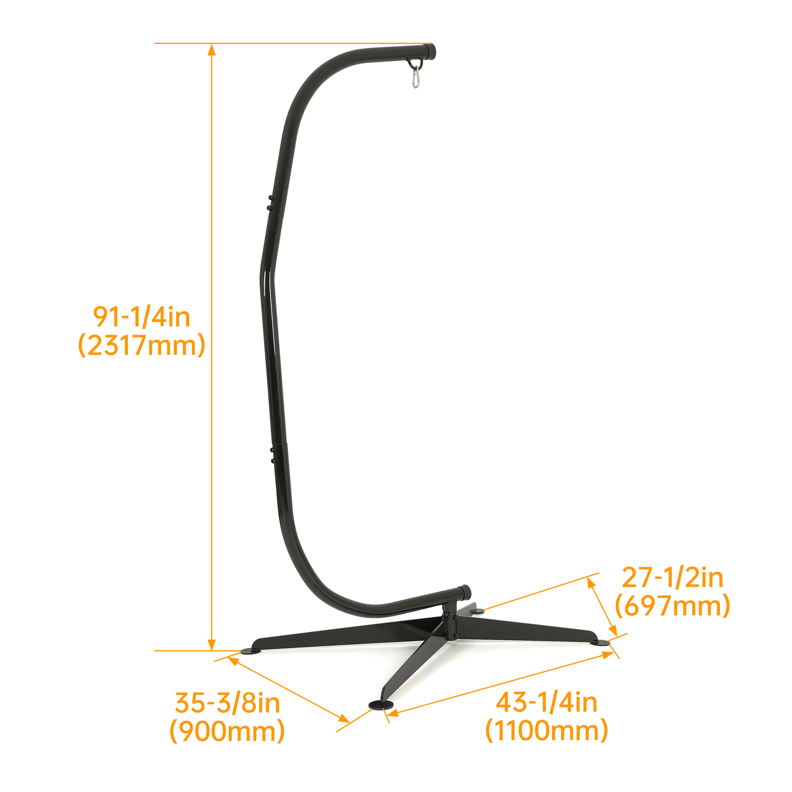 Black Steel Solid Frame Stand Hammock C Stand For Porch Swing Hammock Chair