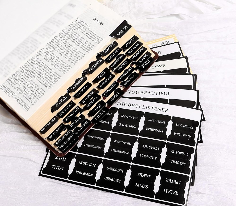 Black Bible Tabs for Men - Paper Index Tabs for Scripture Study & Chapter Marker