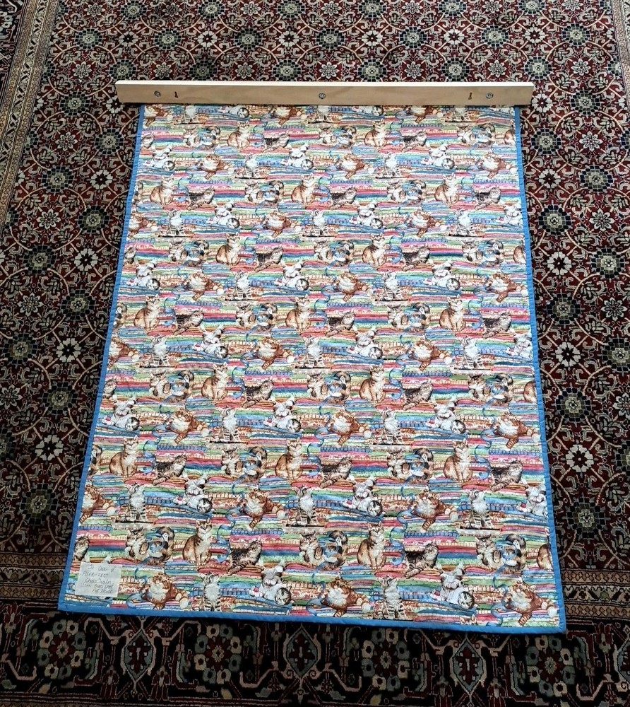 Handmade Patchwork Applique Cat Scenes Wall Hanging Quilt