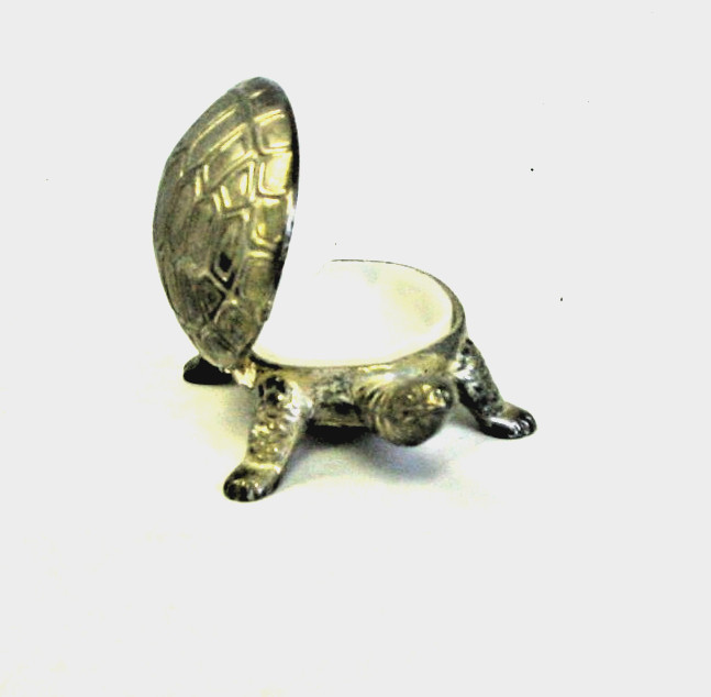 Vintage Silver Hinged Turtle Trinket Box, Figurine w/ Plastic Insert , 2.5" long