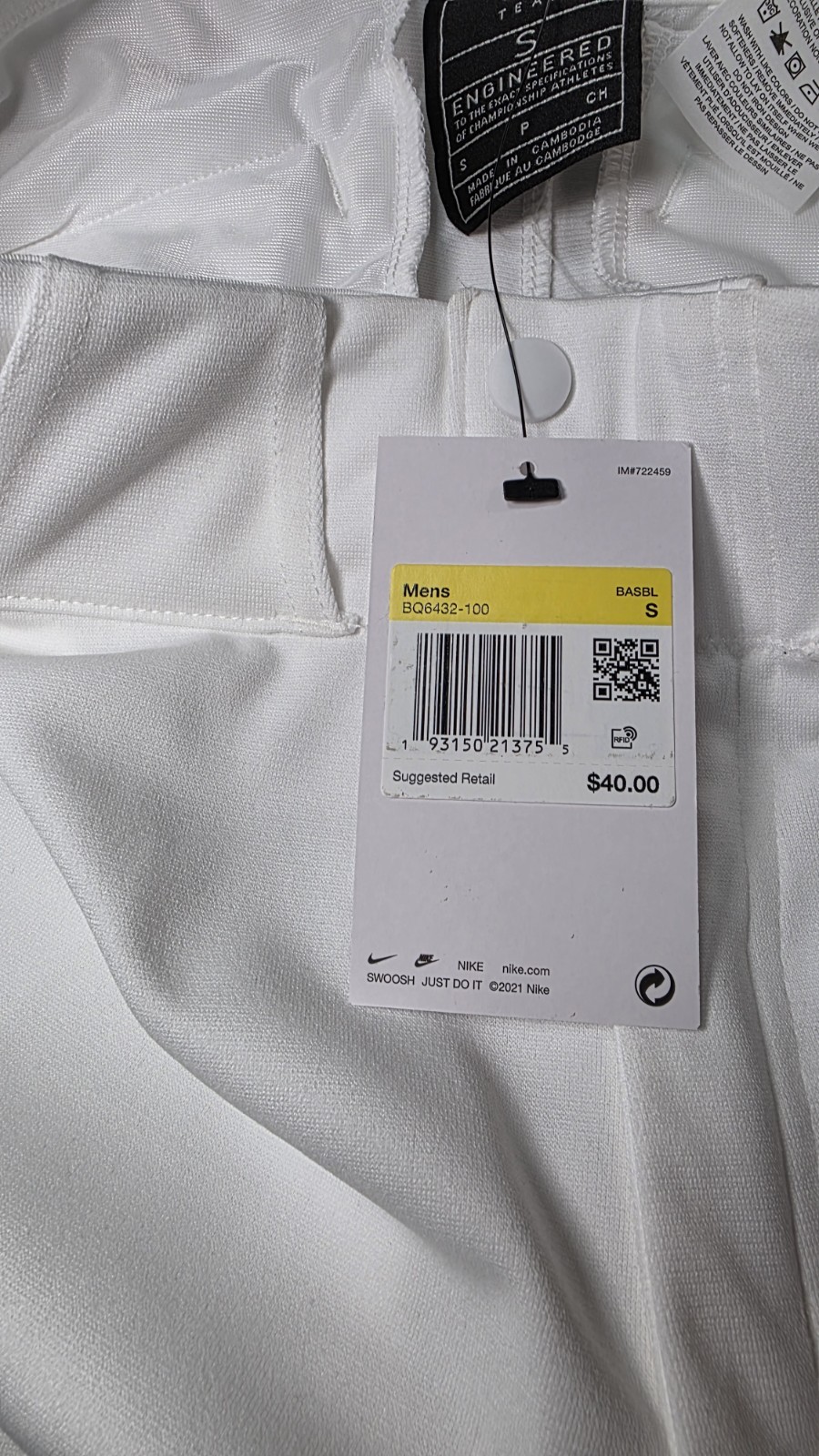 New NWT Nike Vapor Select Baseball Pants Team White Size Mens Small BQ6432-100