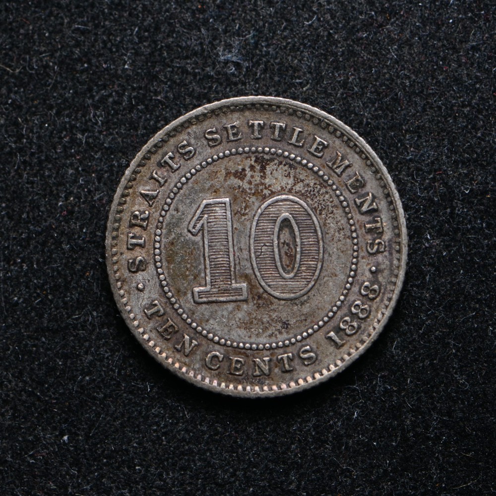 1888 Straits Settlements Ten Cent Silver XF++ (cn15779)