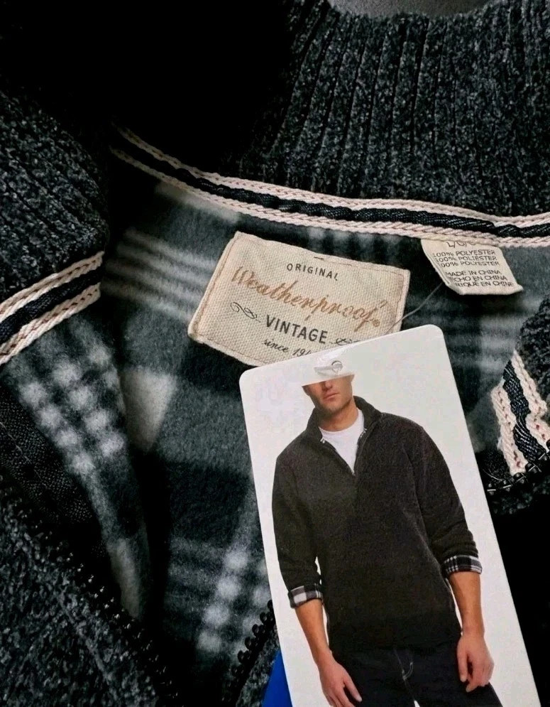 Weatherproof Vintage Men's Flannel lined 1/4 zip Sweater