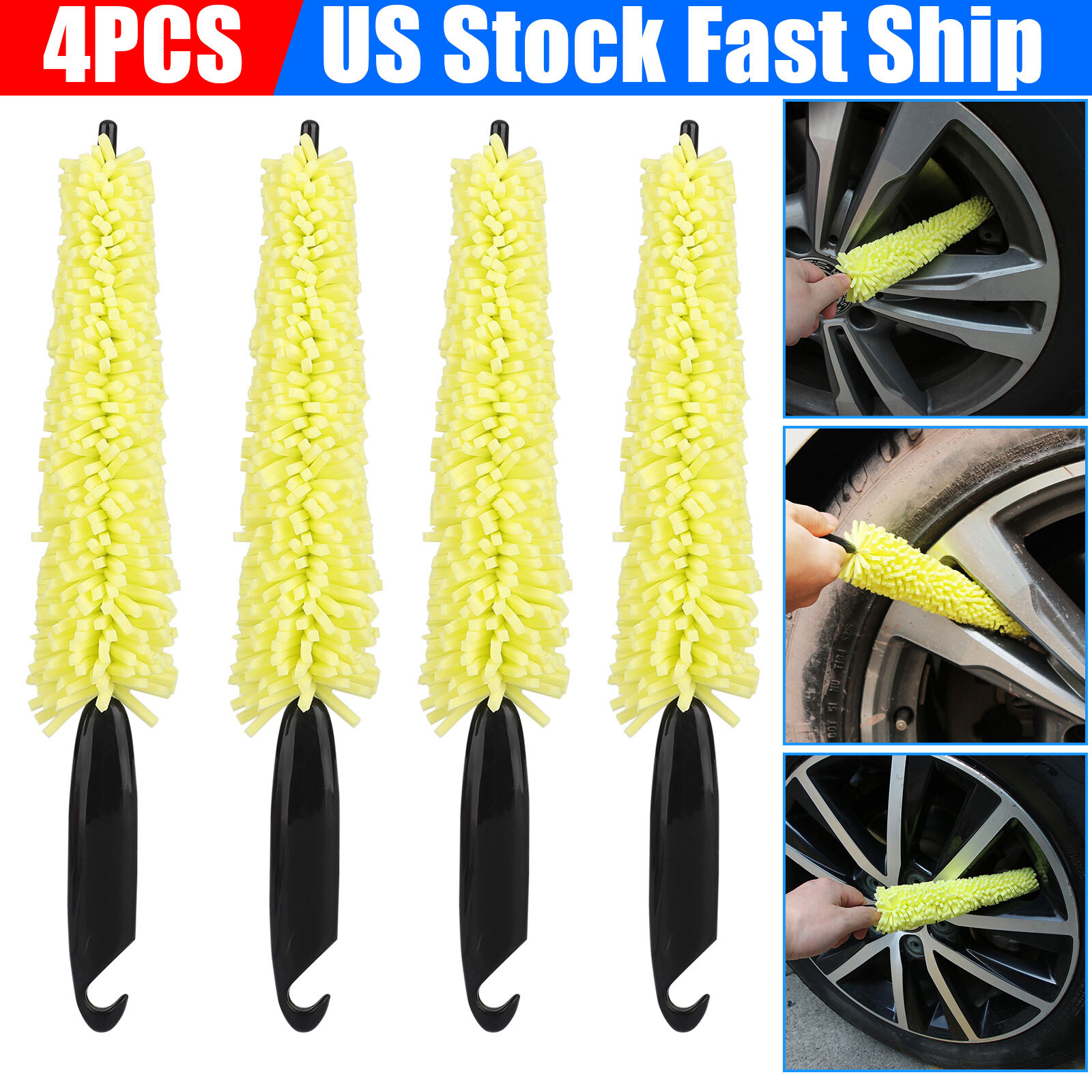 4PCS Car Detailing Cleaning Brush Tire Rim Washing Scrub Wheel Cleaner Tool Kit