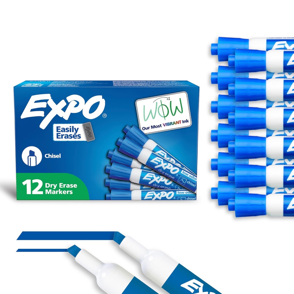 Low Odor Dry Erase Markers Chisel Tip Blue 12 Count