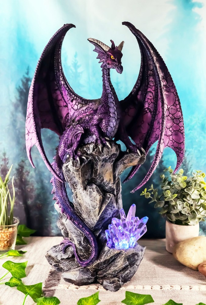 Large Hoarfrost Twilight Dragon Guarding LED Light Crystal Elements Statue