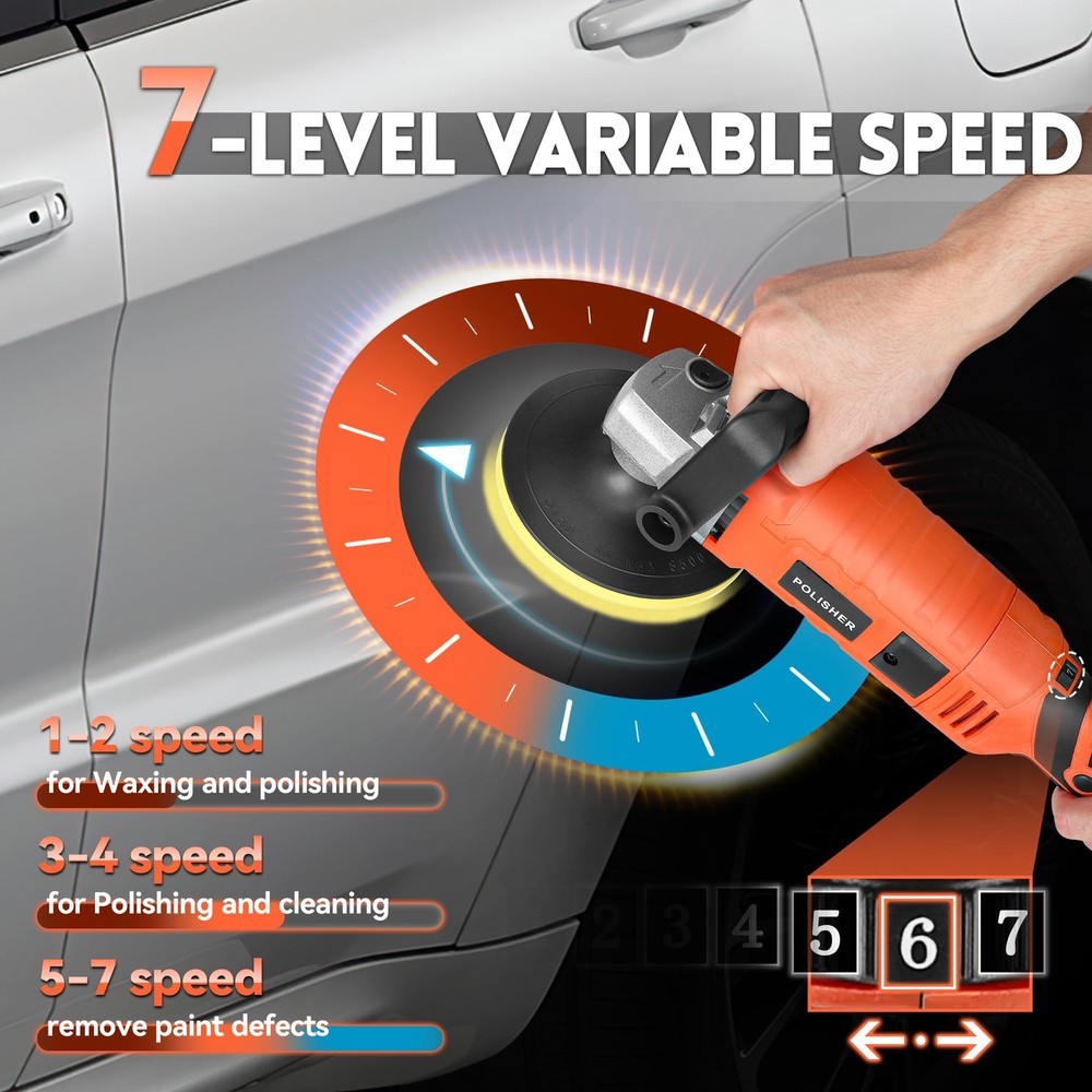 Buffer Polisher, Powerful Waxer, 7 Variable Speed Polisher(red)
