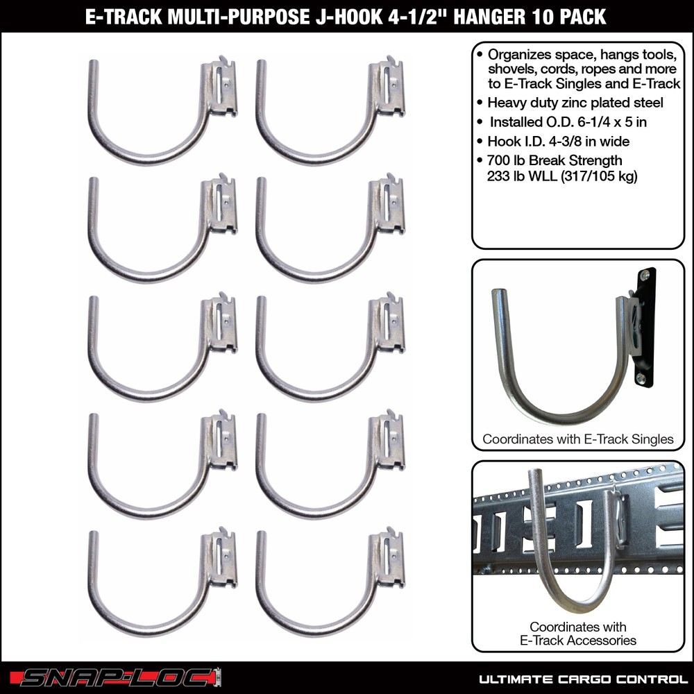 SNAP-LOC E-Track Multi-Purpose J-Hook 4 Inch Hanger 10-Pack