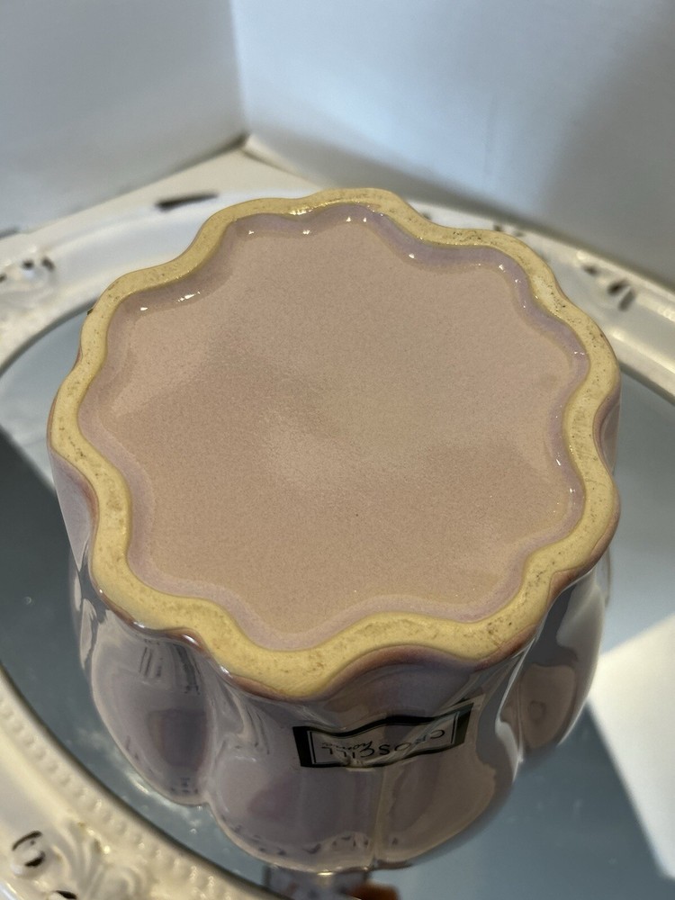 Croscill Heavy Ceramic Eggshell Pink Tulip Shaped Waste Basket READ