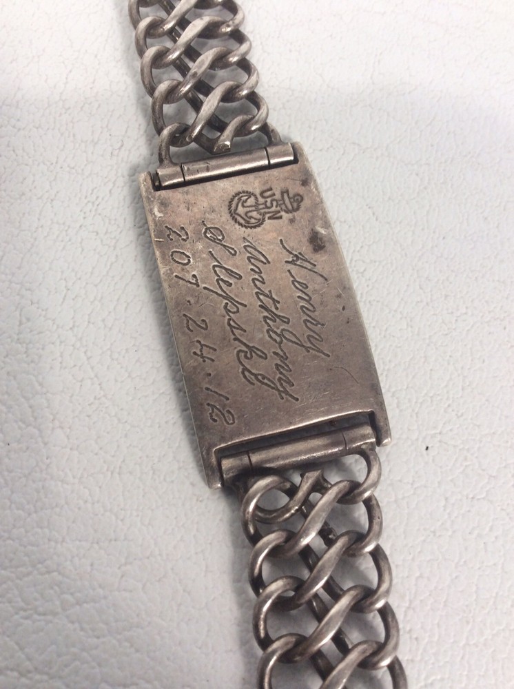 WW II US Navy Moody Bros  sterling silver Name Tag Watch Band Henry A.Slepski
