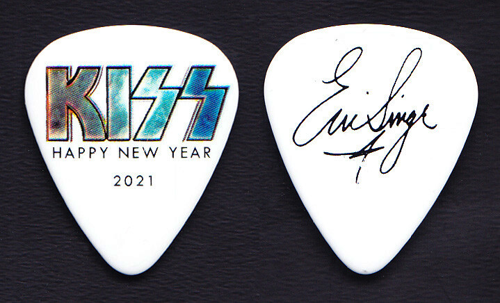 KISS Eric Singer Signature Happy New Year White Guitar Pick - 2021 Dubai Concert