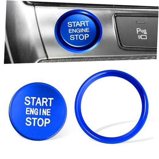 Car Push Start Button Cover, Aluminum Engine Start Stop Button Cover with Blue