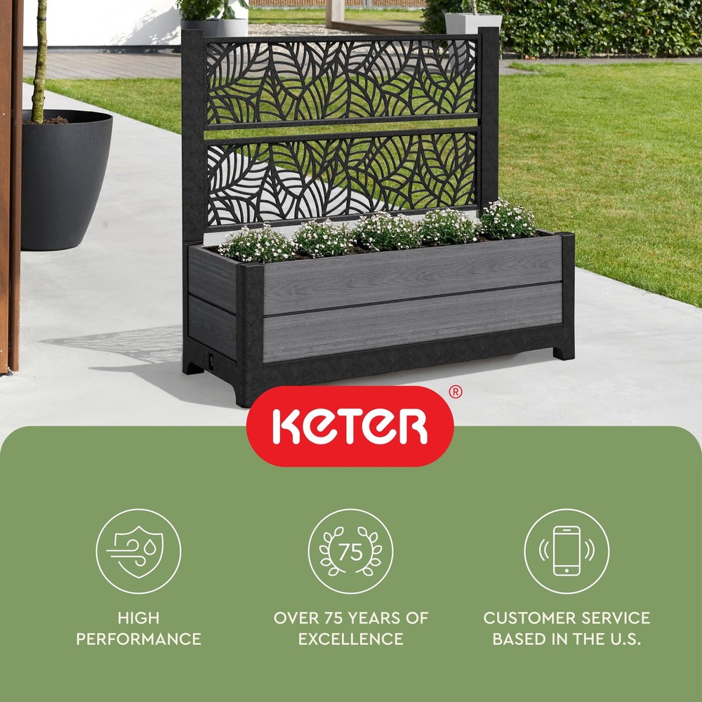 Keter Tulip Screen Planter, Gray Resin, 13.56 Cu Ft Capacity, Rectangular 43.2