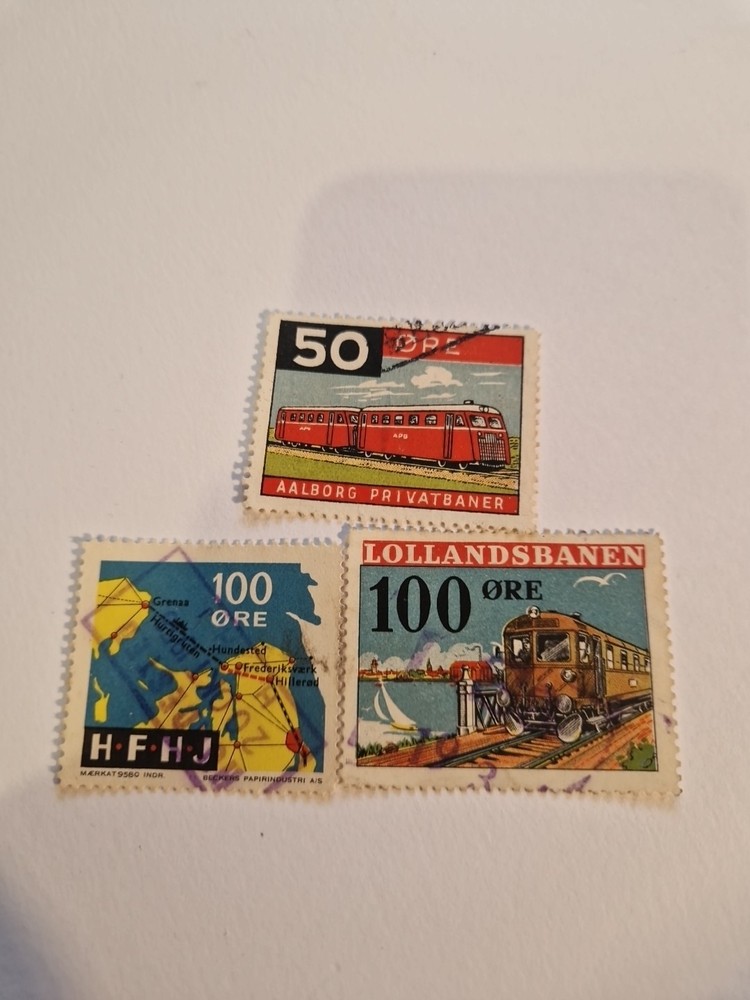 Denmark Three Train Collectable/Prop  Stamps