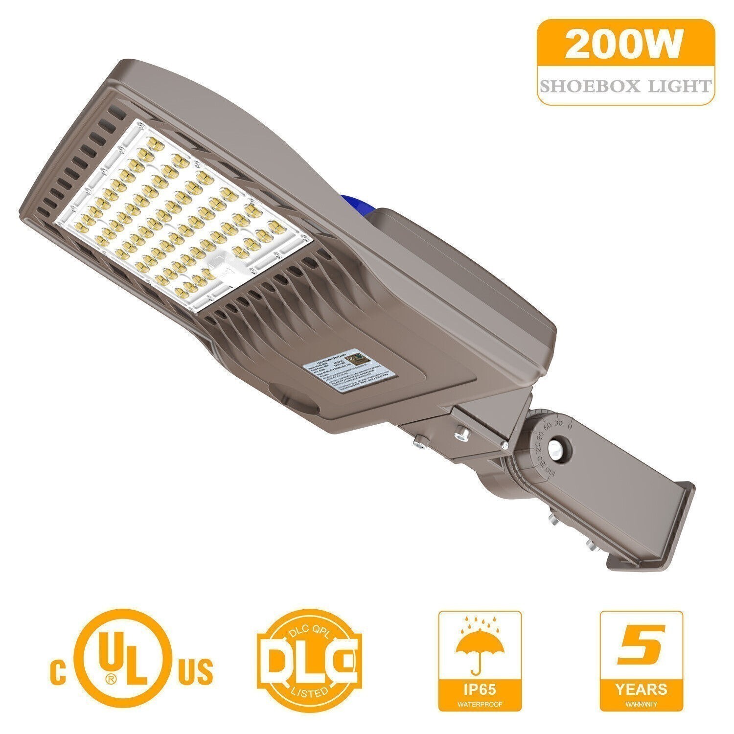 200W LED Shoebox Pole Light Outdoor Street Parking Lot Fixture with Photocell