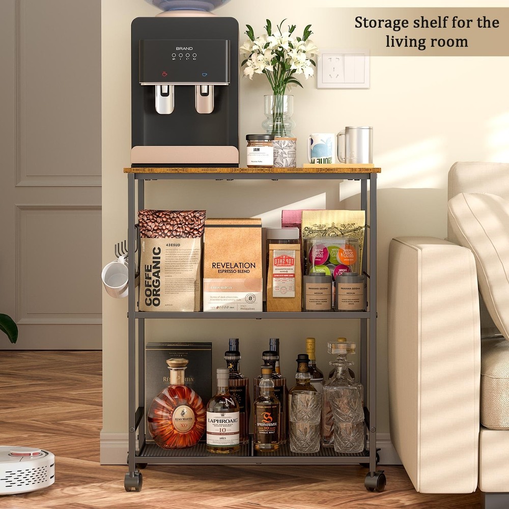 Rolling Kitchen Microwave Cart, 3 Tier Microwave Table Stand with Storage, Ki...