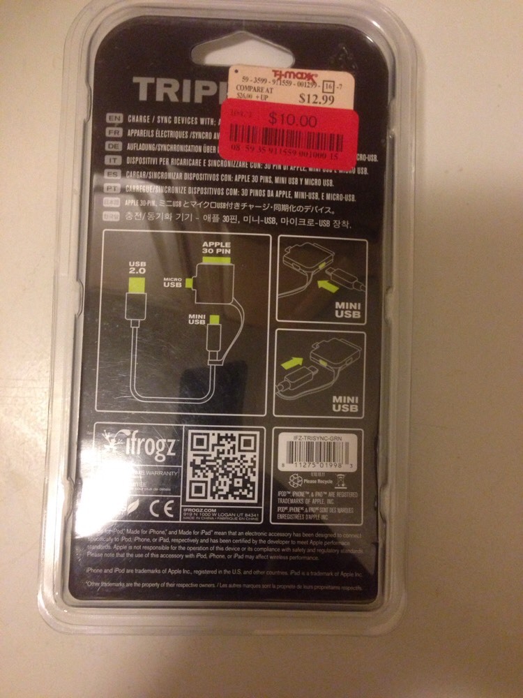 iFrogz TriplePlay - Multiple Device Charger & Sync. iPhone, iPod, iPad, Android