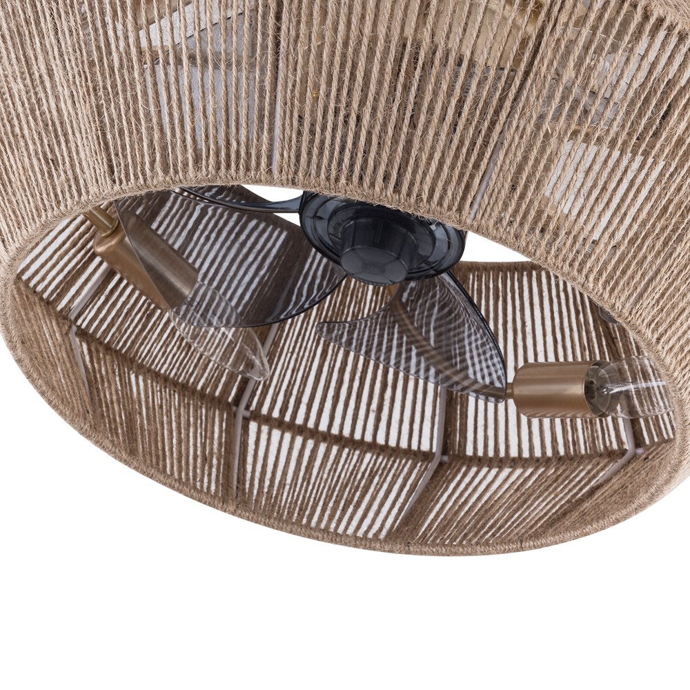 Boho Ceiling Fan Rattan Caged Flush Mount Fan Light +Remote Control Ceiling Fan