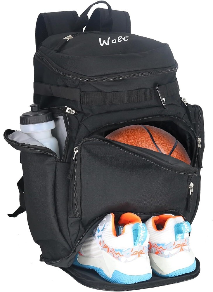 Wolt | Basketball Backpack Bag with Separate Ball Compartment Large, Black