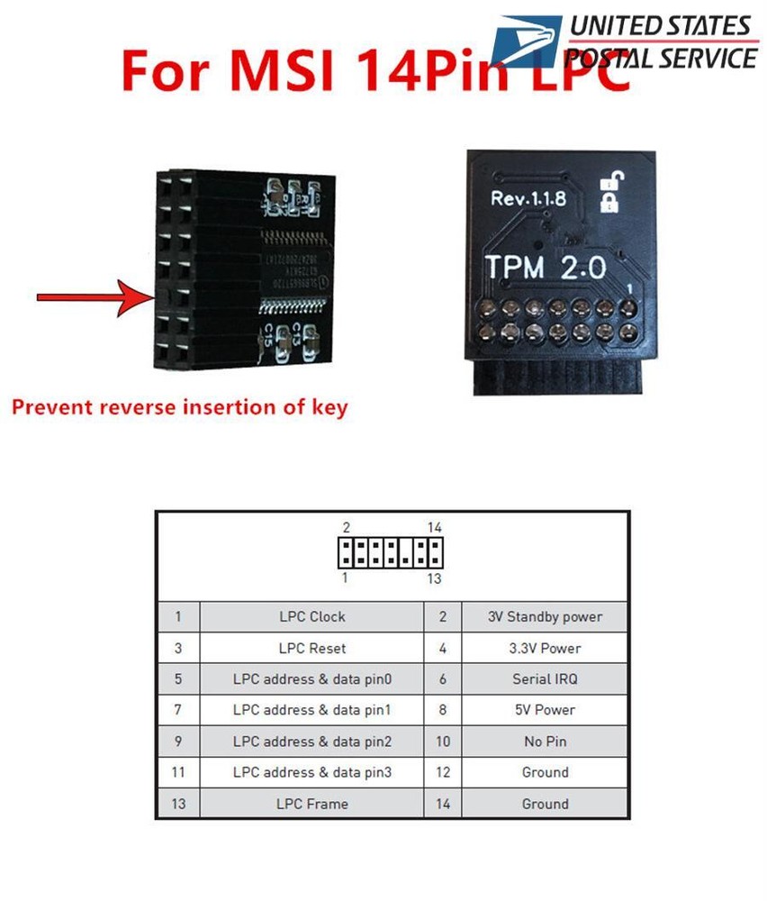TPM 2.0 Security Module Trusted Platform Module 14-Pin For MSI 14PIN LPC MS-4136