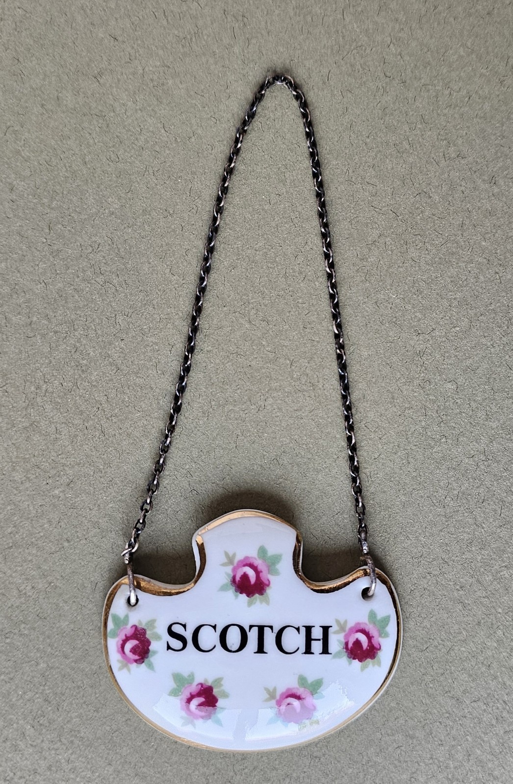 Vintage ROYAL ADDERLEY Bone China England Pink Roses Liquor Tag SCOTCH