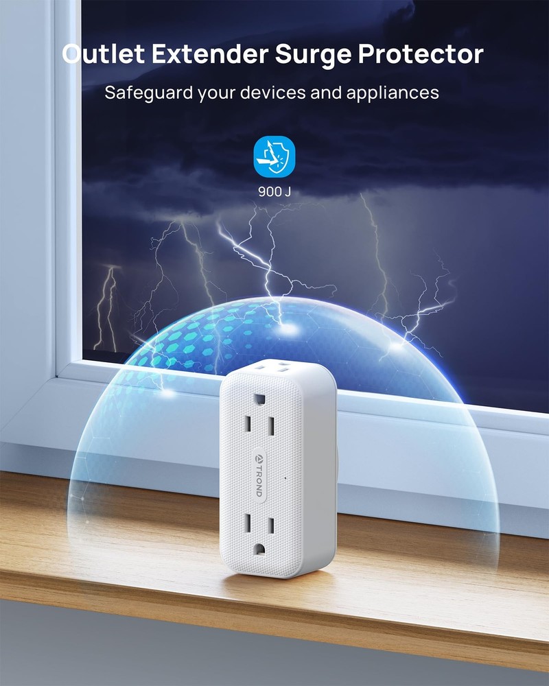 TROND Surge Protector Outlet Extender with 360 No USB, Protector, White