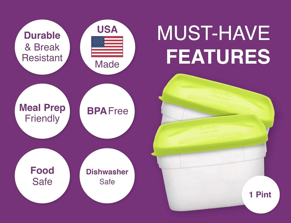 Reusable Plastic Storage Container Set, 10 Pack, 1 Pint/16 Ounce Each