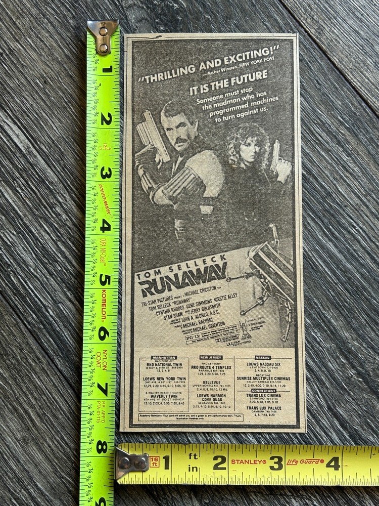 KISS Movie Ad Advert RUNAWAY Gene Simmons NY NJ CT Movie Times Vintage Kiss