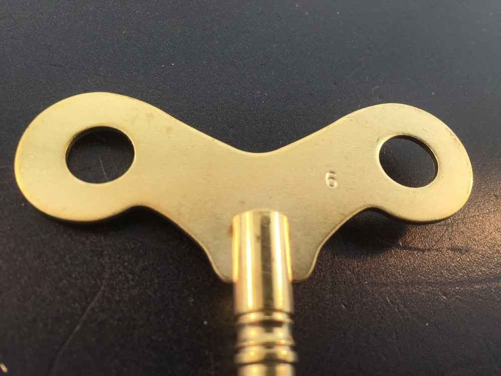 Solid Brass Wide Wing Clock Key. # 6 or 3.6 mm. or .142 inches