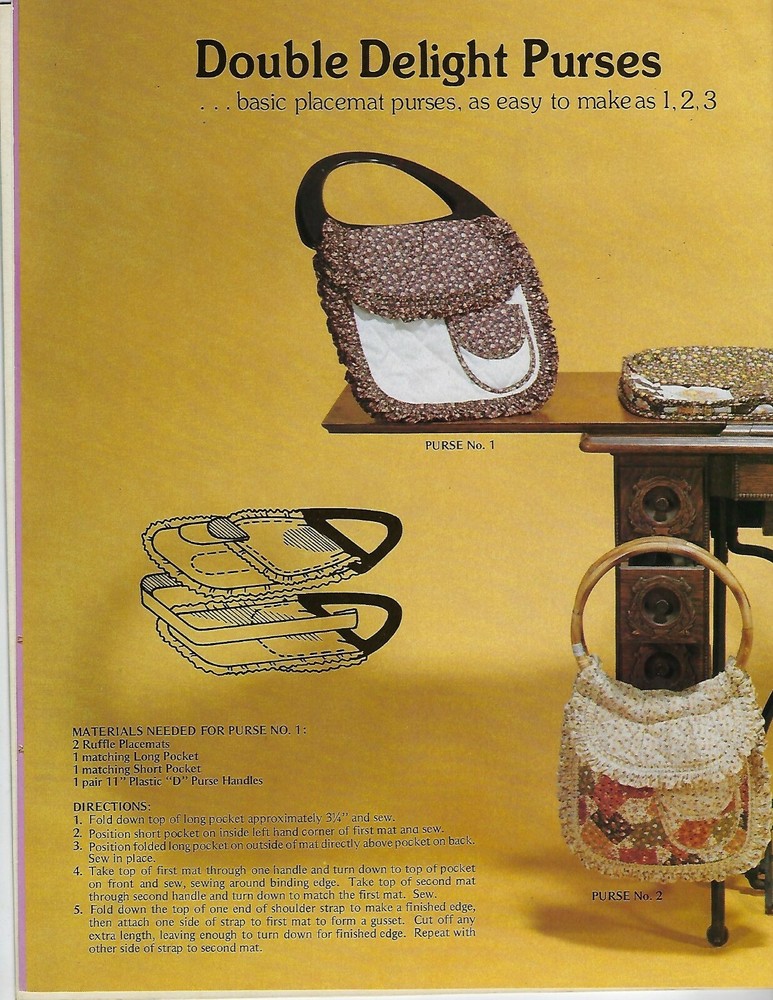 Placemats Plus Purses Pillows Craft Sewing 35 Projects Patterns Book Vtg 1980