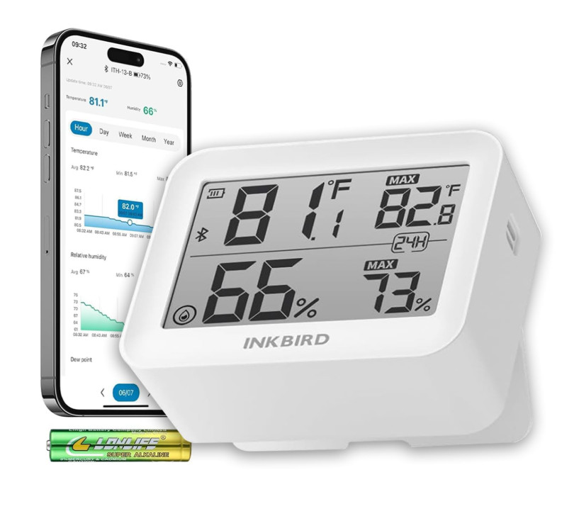 Bluetooth Thermometer Hygrometer, 230FT Range Temperature Sensor Greenhouse Ther
