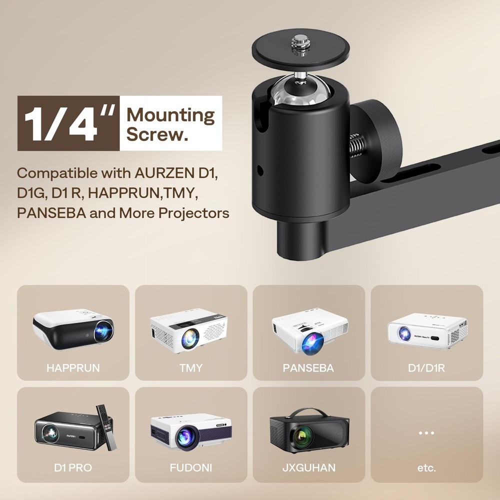 Aurzen Projector Wall Mount Shelf, Wall Use with Adjustable Angle, 360° Rot
