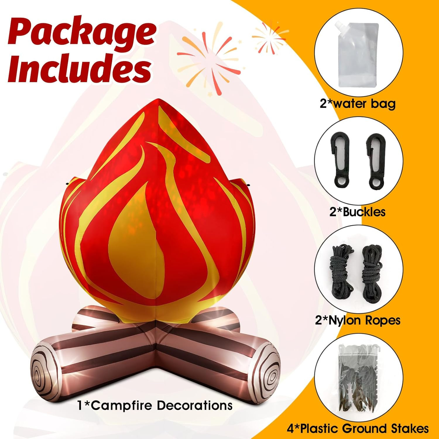 5FT Winter Inflatable Campfire Blow-Up Fake Campfire Built-In 4 LED Lights for W